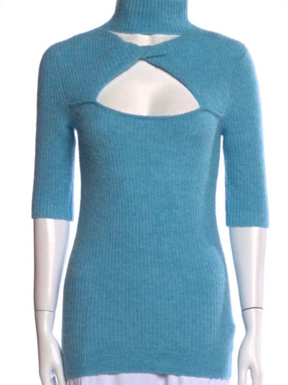 GANNI Blue Cutout Turtleneck Knit Sweater
